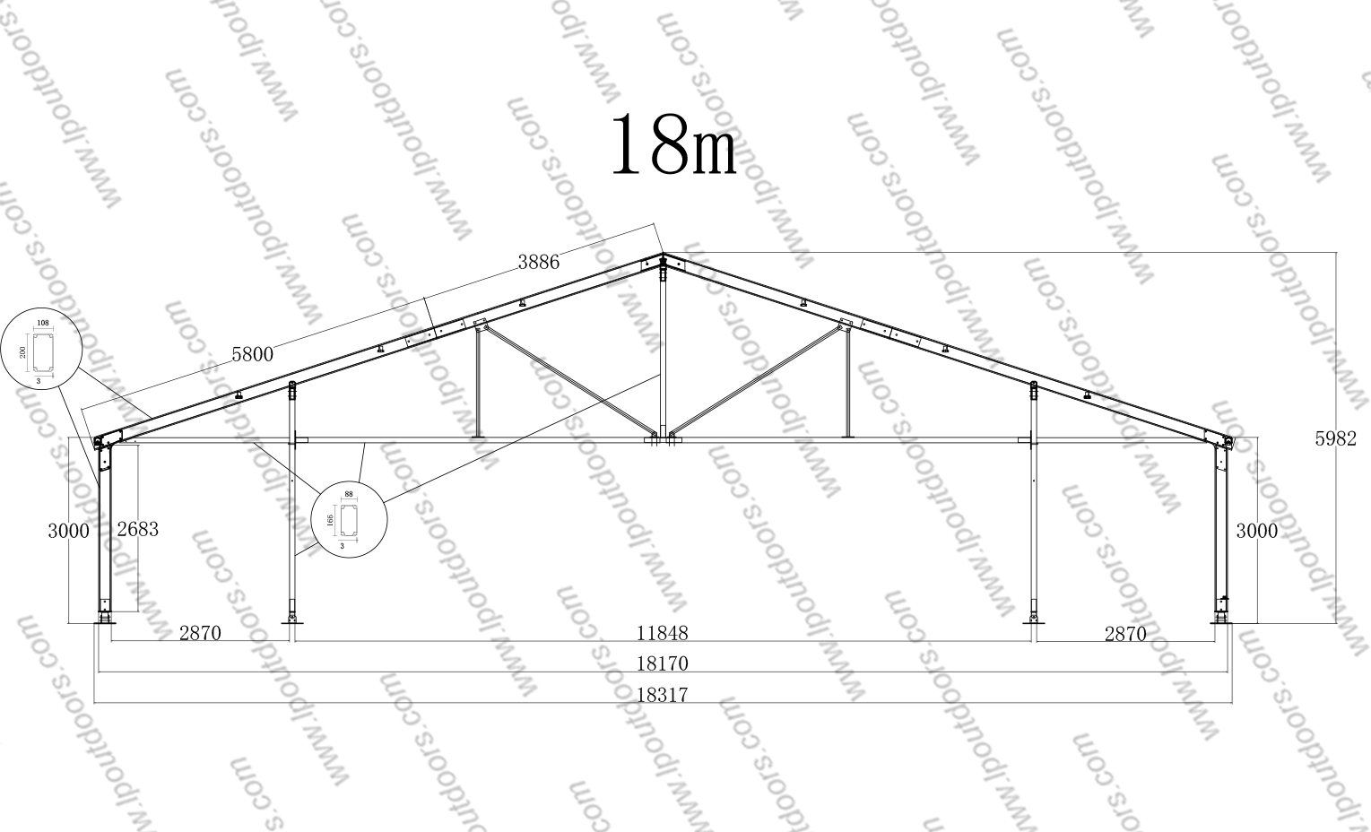 specification of 18m warehouse tent