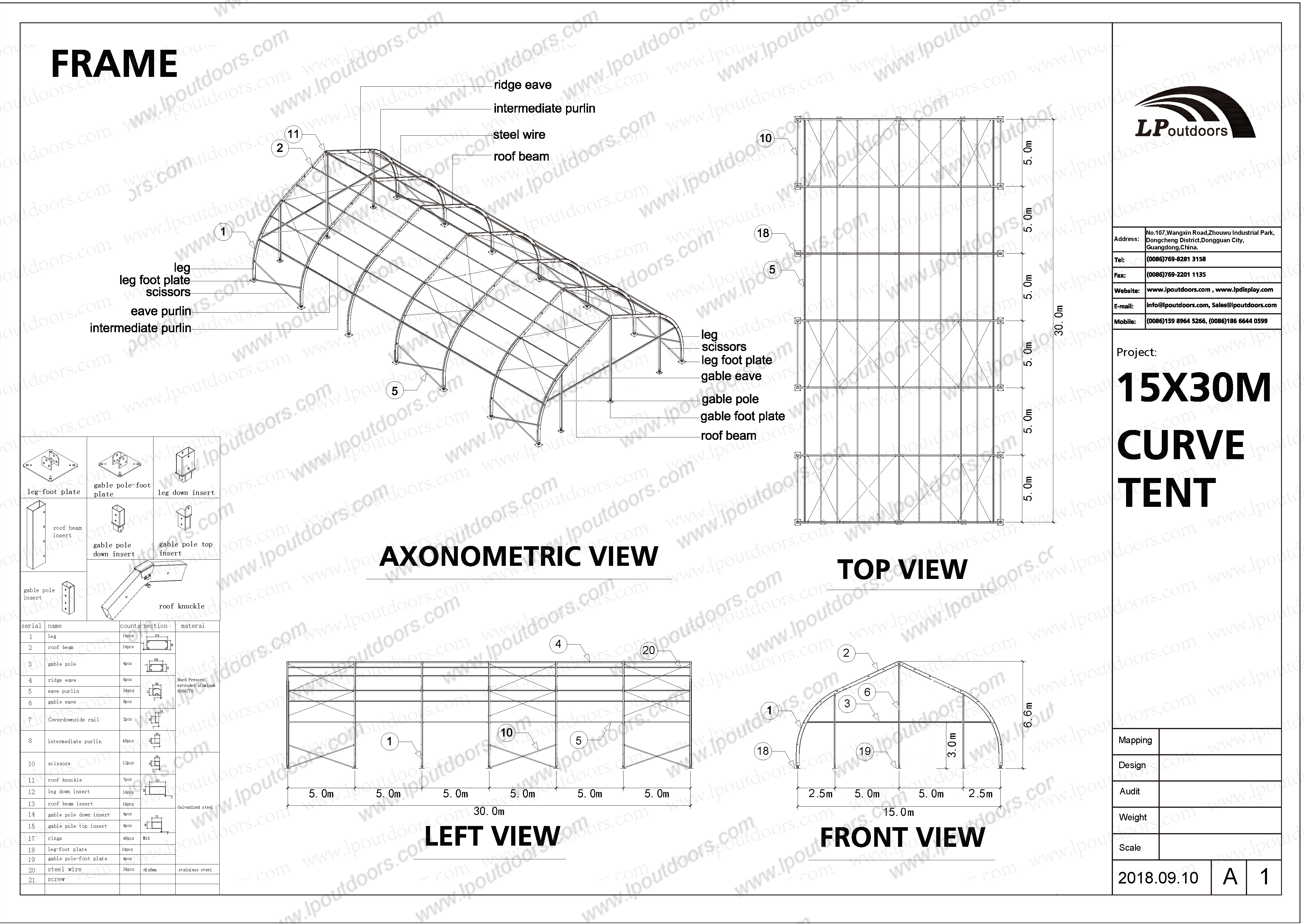 specification of 15m curve tent