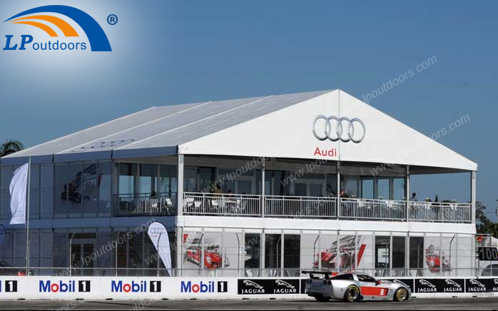 two-story tent for sebring audi motorsport event